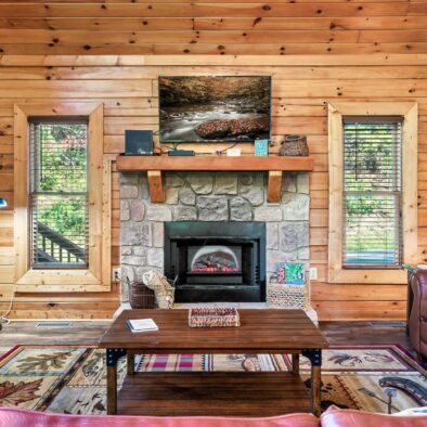 Trout and About Cabin fireplace